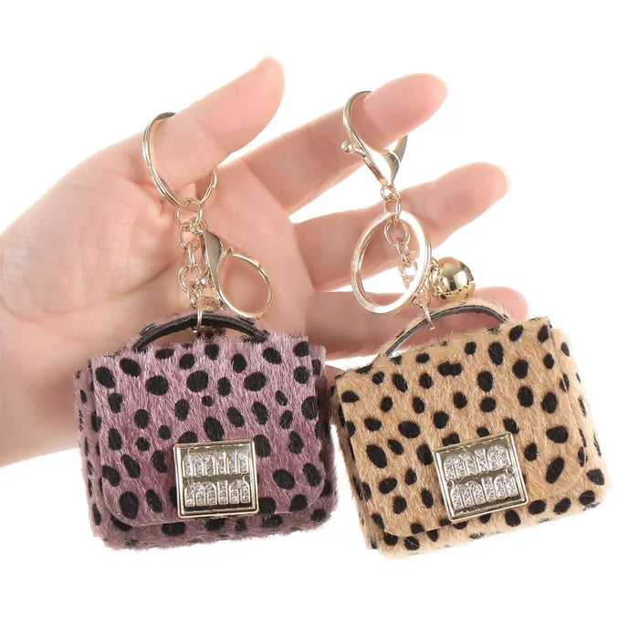 1+1 Free Birkin Inspired Mini Hand Bag - Leopard Print Bag Charm Keychain