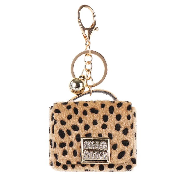 1+1 Free Birkin Inspired Mini Hand Bag - Leopard Print Bag Charm Keychain
