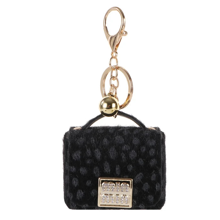 1+1 Free Birkin Inspired Mini Hand Bag - Leopard Print Bag Charm Keychain