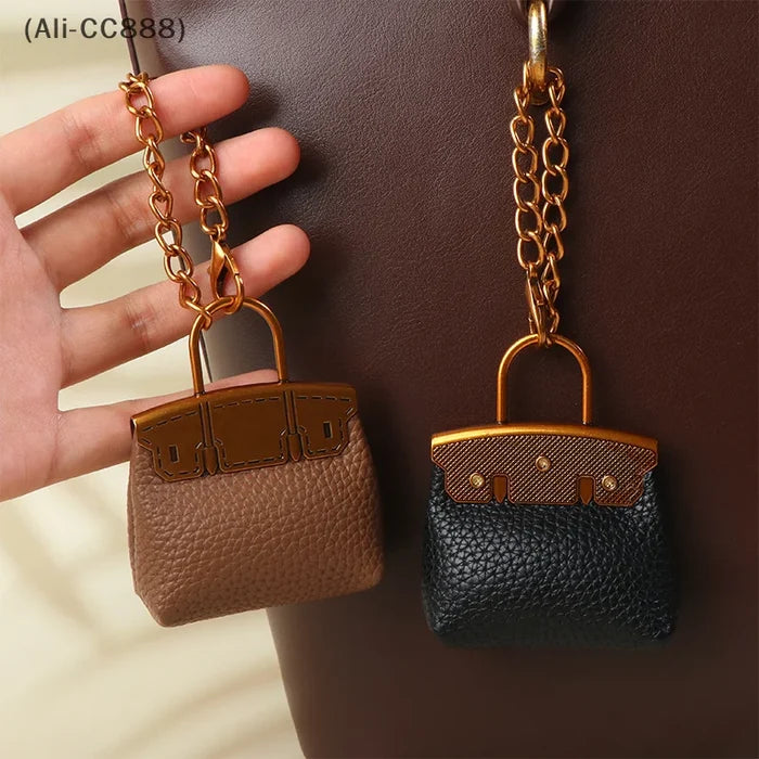 1+1 Free Birkin Inspired Mini Hand Bag - Small Bag Charm Keychain with Metal Chain