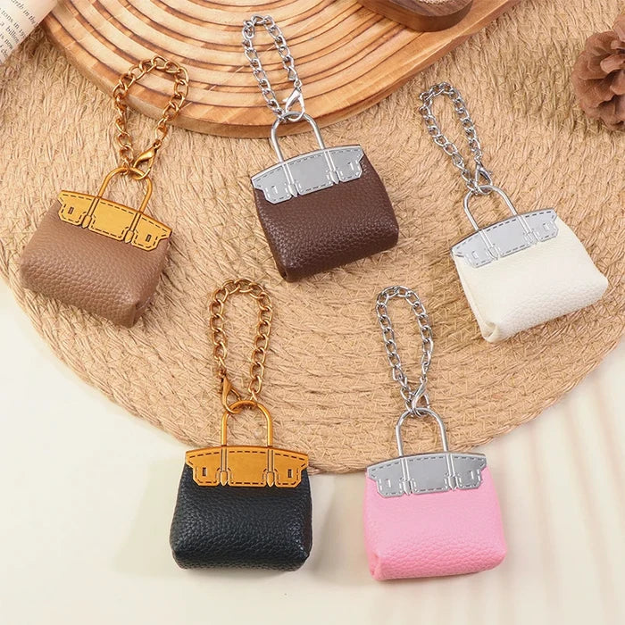 1+1 Free Birkin Inspired Mini Hand Bag - Small Bag Charm Keychain with Metal Chain