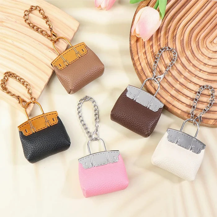 1+1 Free Birkin Inspired Mini Hand Bag - Small Bag Charm Keychain with Metal Chain
