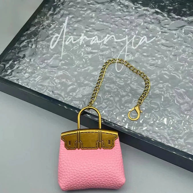 1+1 Free Birkin Inspired Mini Hand Bag - Small Bag Charm Keychain with Metal Chain