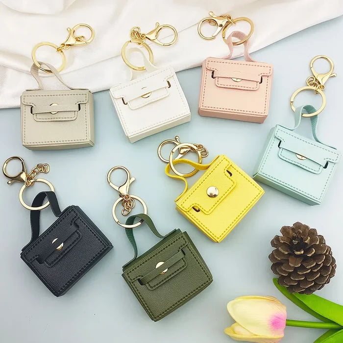 1+1 Free Birkin Inspired Mini Hand Bag - Solid Color PU Leather Coin Bag Keychain Charm
