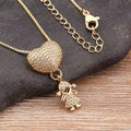 18k Gold Plated Heart Pendant Necklace for Family with Zirconia Copper Chain