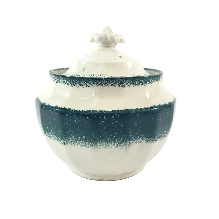 19th Century Green Spatterware Spongeware Covered Bowl