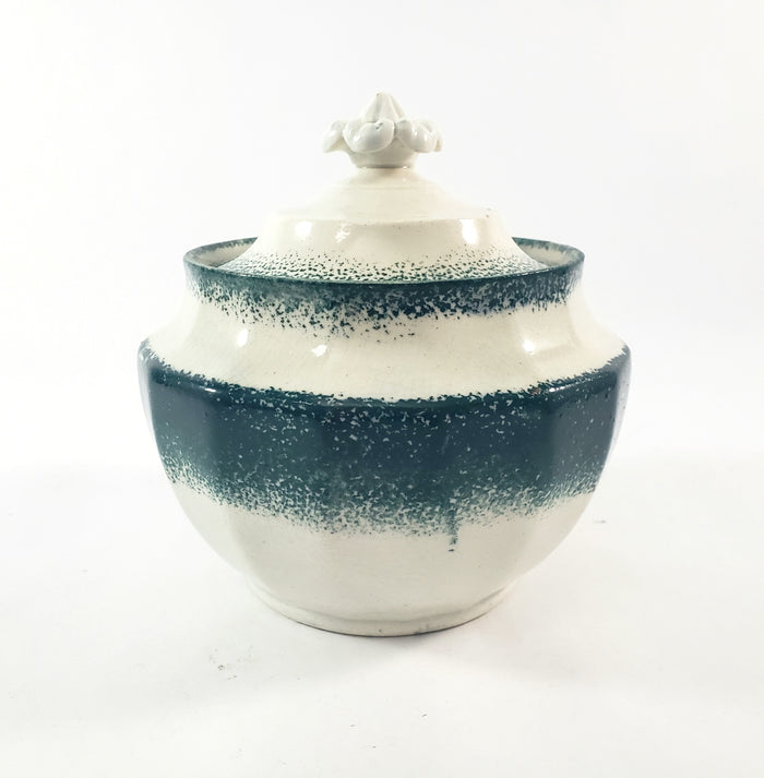 19th Century Green Spatterware Spongeware Covered Bowl