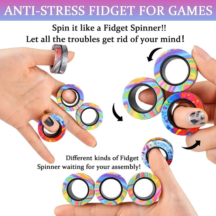 3Pcs Magnetic Rings Fidget Toy Set - Adult Fidget Magnets Pack for Kids and Teens, Stress Relief Spinner Gift