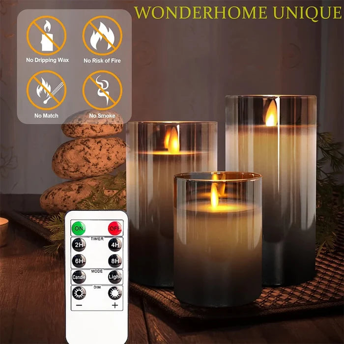 3Pcs/Set LED Flameless Candles with Remote Control - Flickering Light for Weddings & Home Decor