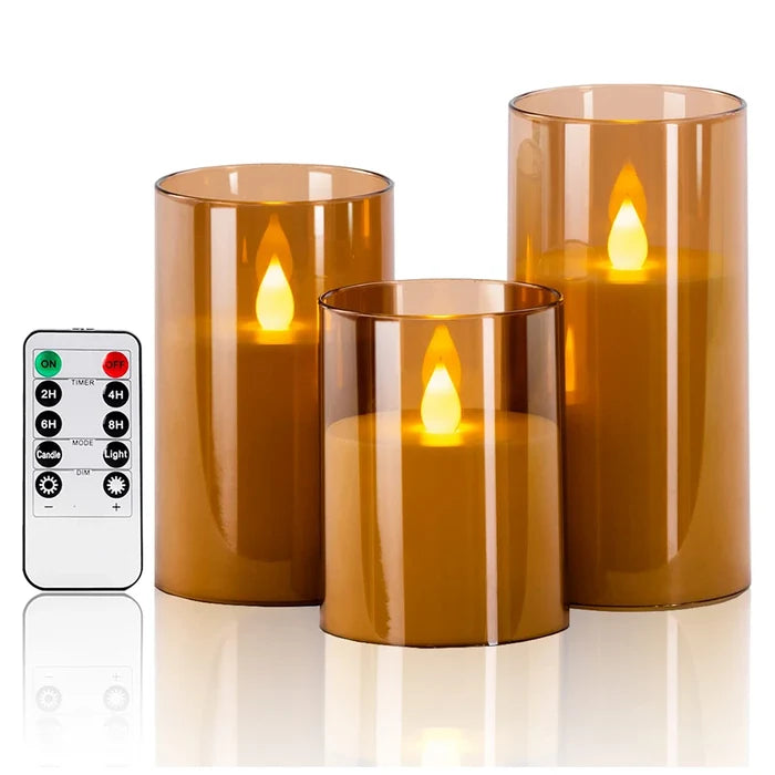 3Pcs/Set LED Flameless Candles with Remote Control - Flickering Light for Weddings & Home Decor