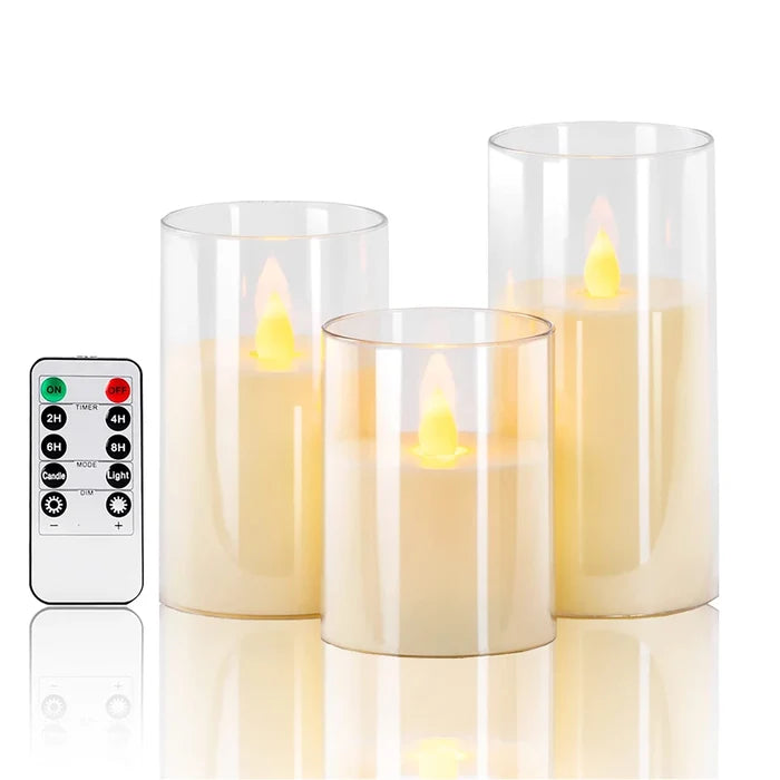 3Pcs/Set LED Flameless Candles with Remote Control - Flickering Light for Weddings & Home Decor