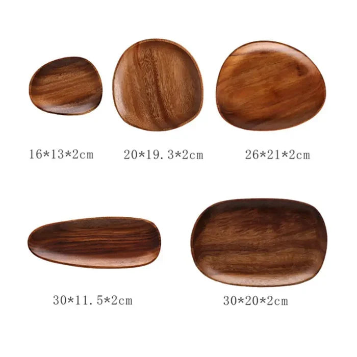 5Pcs Wooden Storage Tray - Acacia Wood Irregular Oval Tableware, Solid Food Container