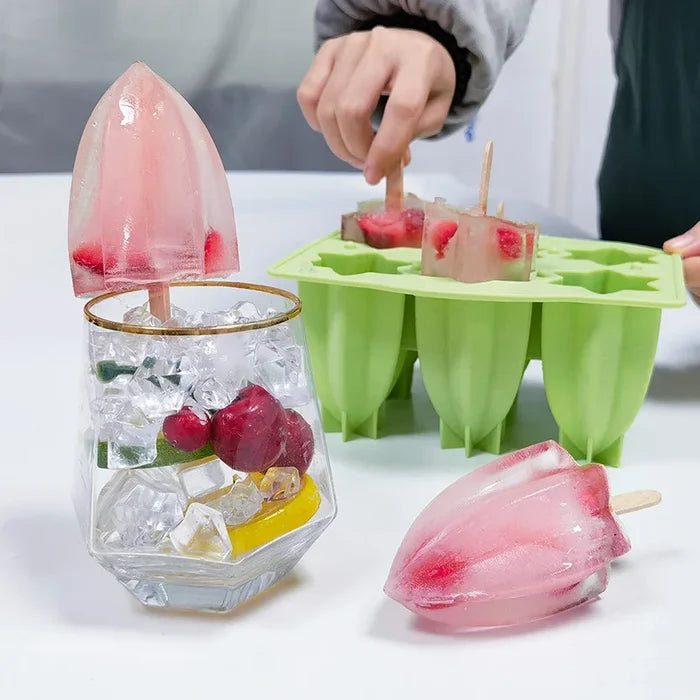 6-Hole Silicone Popsicle Molds for Homemade Ice Cream, Easy Release Ice Pop Maker with Cover and Sticks