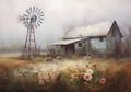 A Gray Day Windmill And Barn