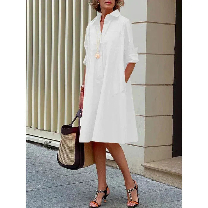 A-Line Polo Dress for Women with 3/4 Sleeves, Lightweight Spring Dress in Red, Black, and White-6