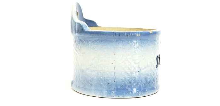 Antique Blue and White Kitchen Stoneware Salt Box, Daisy - No Lid