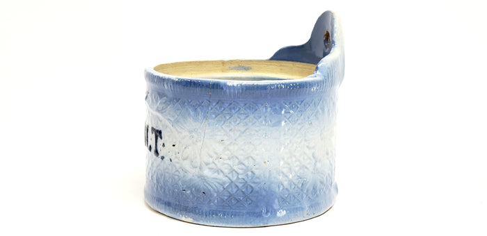 Antique Blue and White Kitchen Stoneware Salt Box, Daisy - No Lid