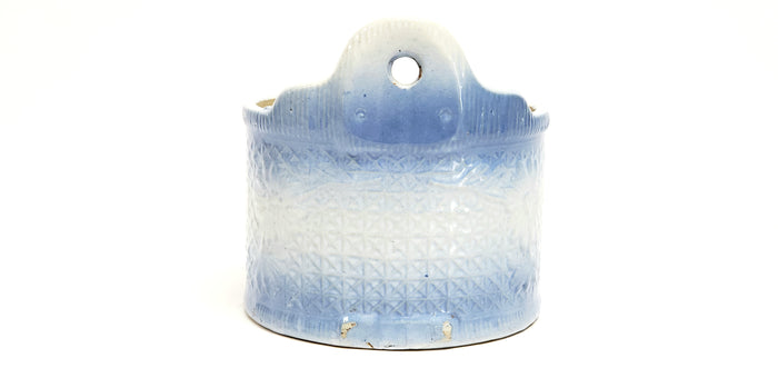 Antique Blue and White Kitchen Stoneware Salt Box, Daisy - No Lid