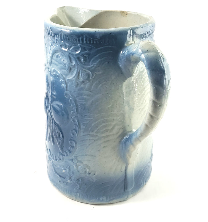 Antique Blue and White Salt Glazed Stoneware Crockery Pitcher 8" Fruit Pattern