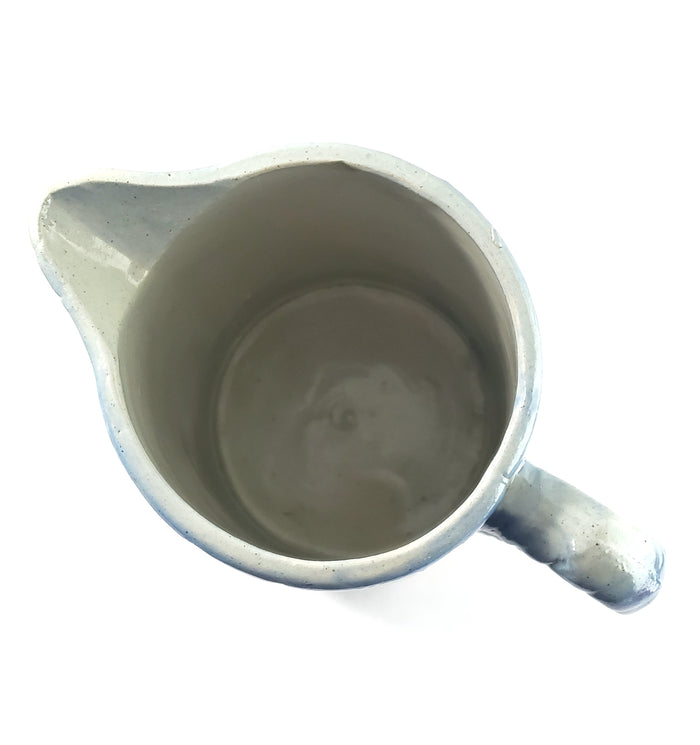 Antique Blue and White Salt Glazed Stoneware Crockery Pitcher 8" Fruit Pattern