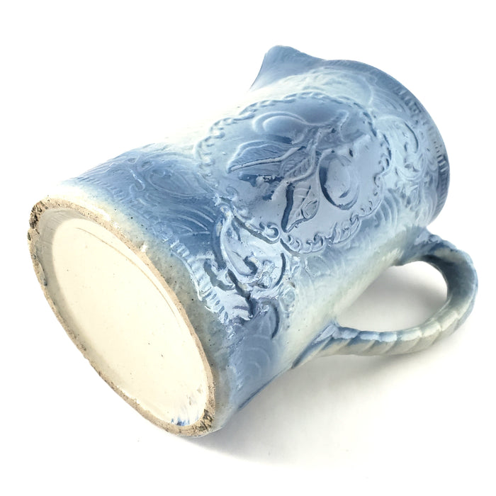 Antique Blue and White Salt Glazed Stoneware Crockery Pitcher 8" Fruit Pattern