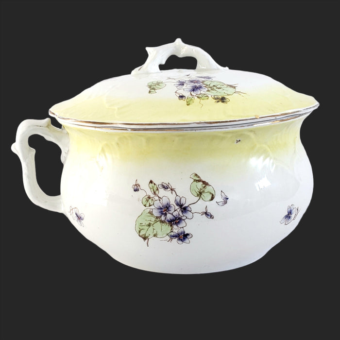 Antique English Chamber Pot Yellow & Purple Violets Lid By Johnson Brothers England