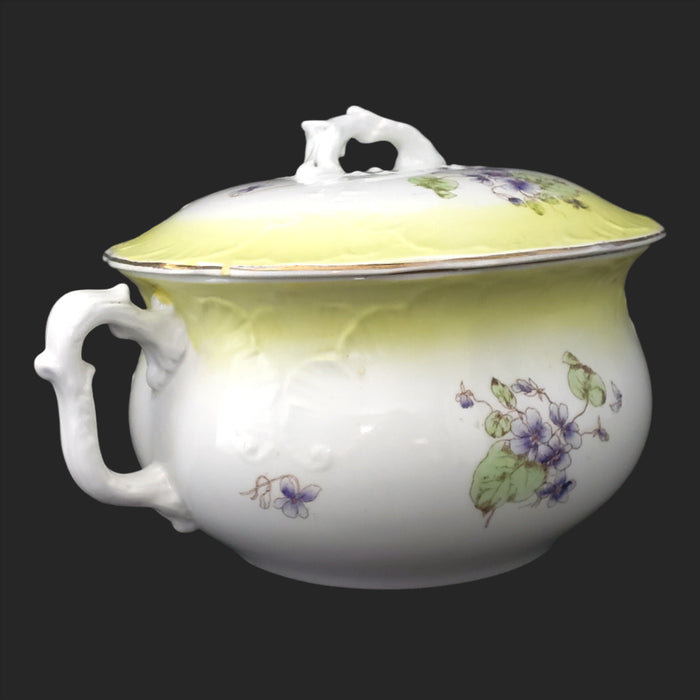 Antique English Chamber Pot Yellow & Purple Violets Lid By Johnson Brothers England