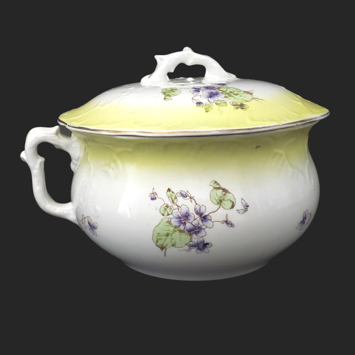 Antique English Chamber Pot Yellow & Purple Violets Lid By Johnson Brothers England