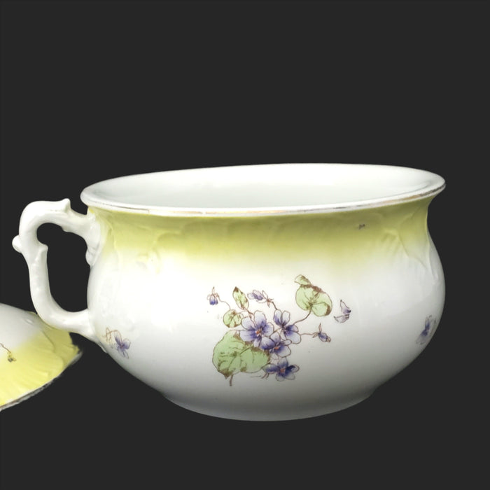 Antique English Chamber Pot Yellow & Purple Violets Lid By Johnson Brothers England