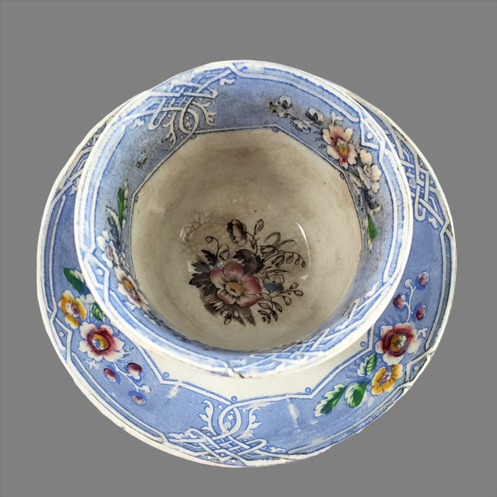 Antique English Ironstone Handleless Cup & Saucer "Indian" Pattern Livesley, Powell & Co.