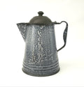 Antique Gray Mottled Granite Ware Enamel 8 1/2 inch Coffee Pot with Tin Lid