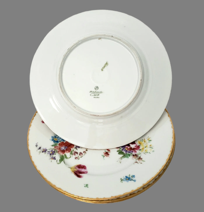Antique Hand-Painted Luncheon Plates Floral Set of 4 by Hutschenreuther Selb Bavaria