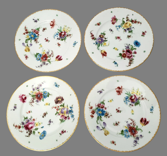Antique Hand-Painted Luncheon Plates Floral Set of 4 by Hutschenreuther Selb Bavaria