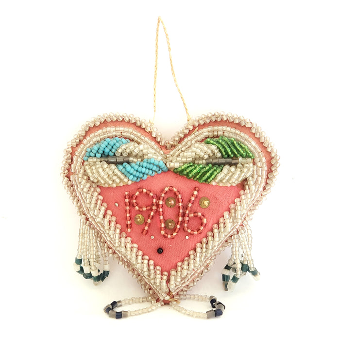 Antique Heart Shape Beaded Pin Cushion c. 1906