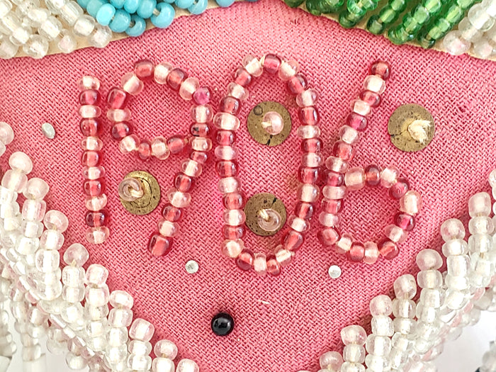 Antique Heart Shape Beaded Pin Cushion c. 1906