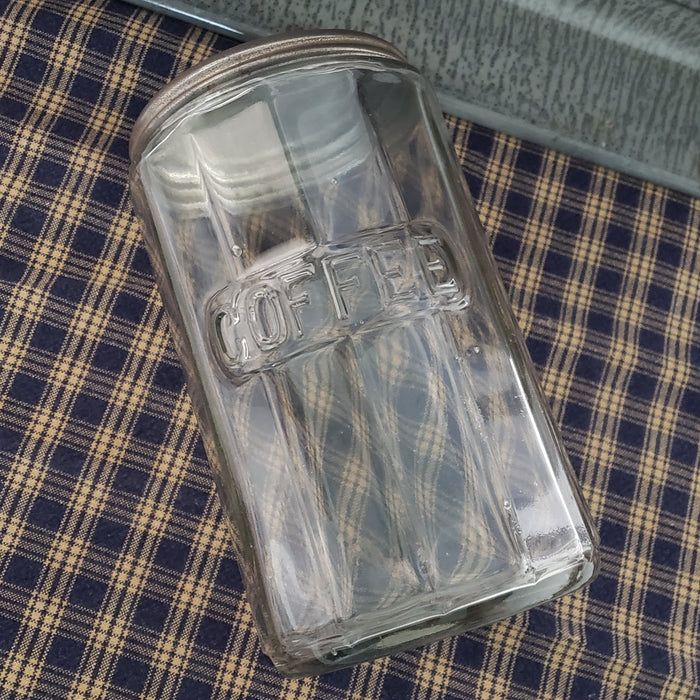 Antique Hoosier Cabinet Glass COFFEE Jar with Tin Lid