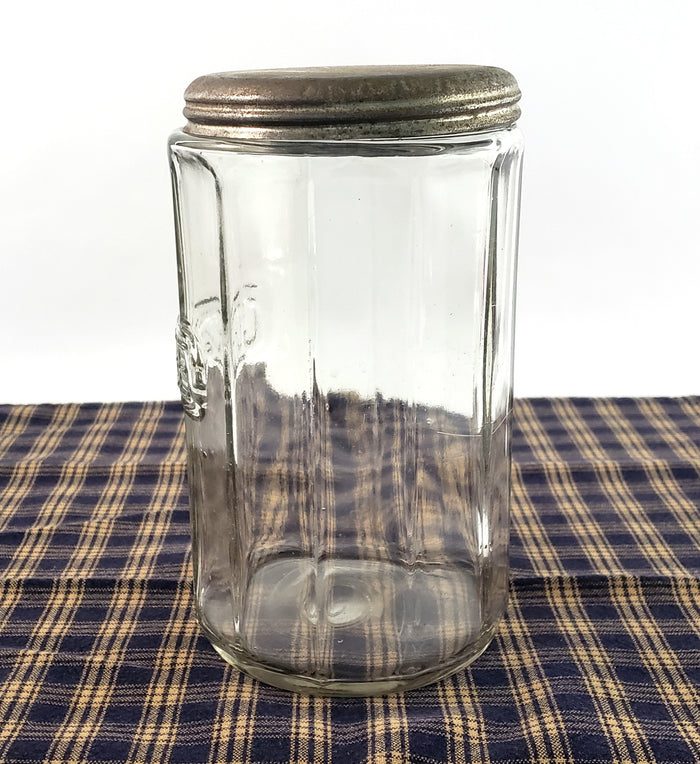 Antique Hoosier Cabinet Glass COFFEE Jar with Tin Lid
