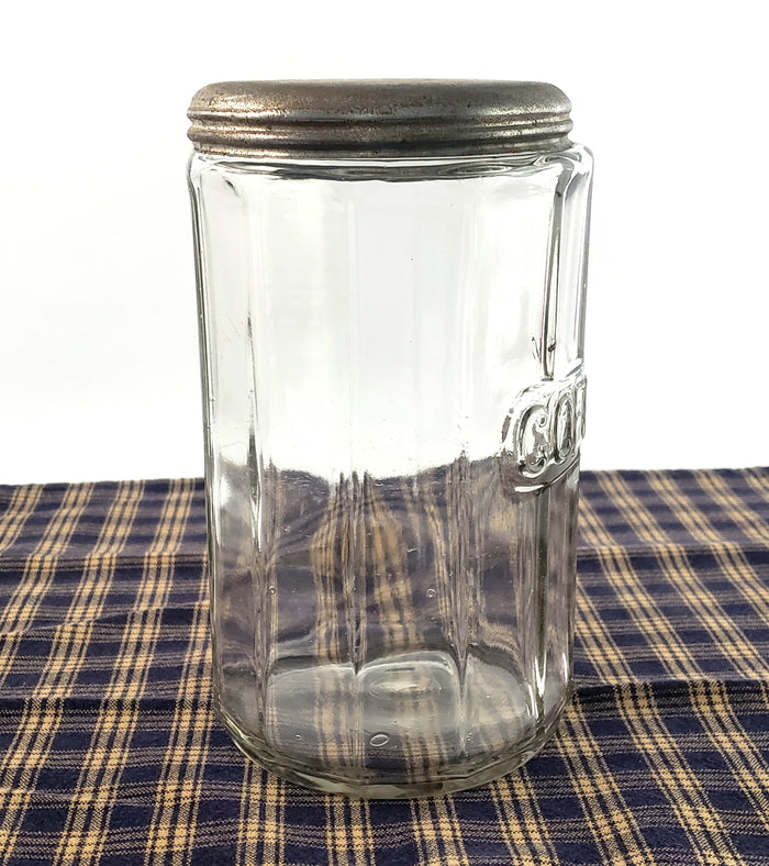 Antique Hoosier Cabinet Glass COFFEE Jar with Tin Lid