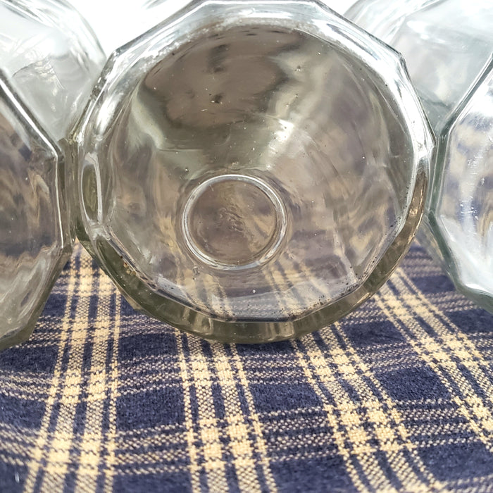 Antique Hoosier Cabinet Glass Spice Jars with Tin Lids Script Colonial Set of 5