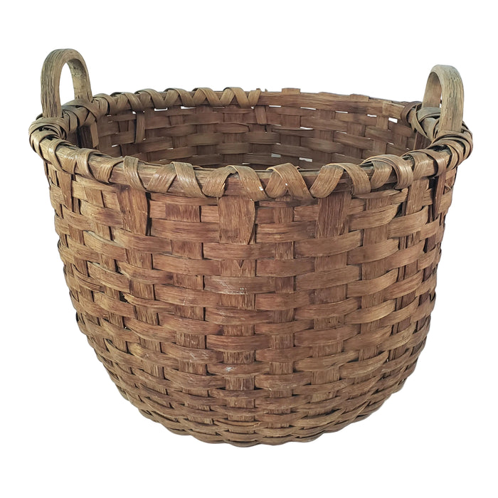 Antique Large Wooden Woven Splint Gathering Basket Farmhouse Hearth Décor