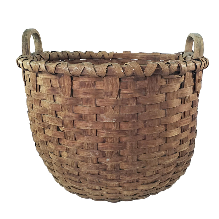 Antique Large Woven Splint Gathering Basket Farmhouse Hearth Décor