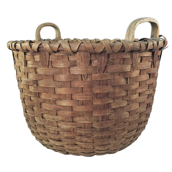 Antique Large Woven Splint Gathering Basket Farmhouse Hearth Décor