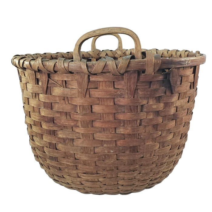 Antique Large Woven Splint Gathering Basket Farmhouse Hearth Décor