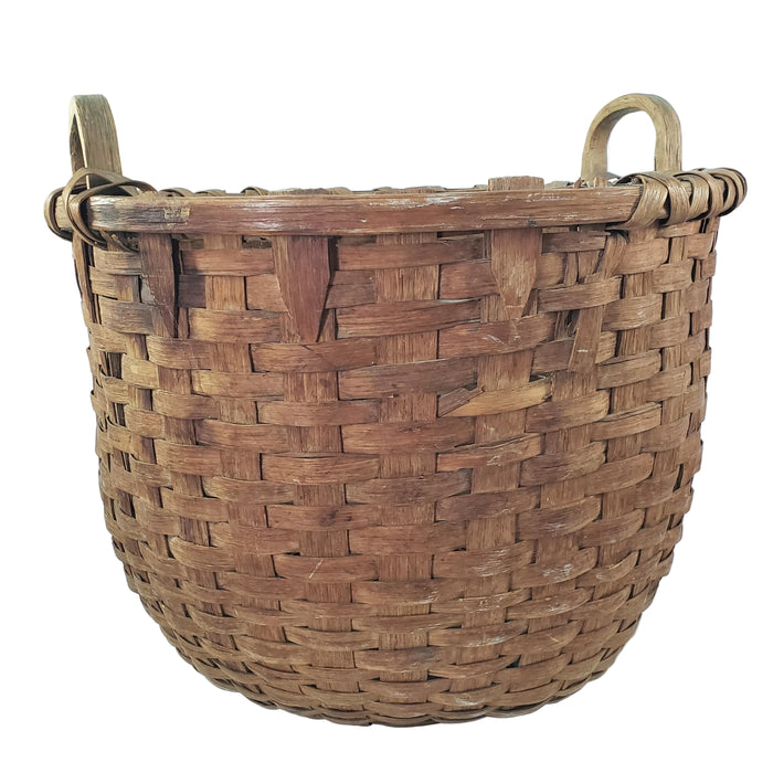 Antique Large Woven Splint Gathering Basket Farmhouse Hearth Décor