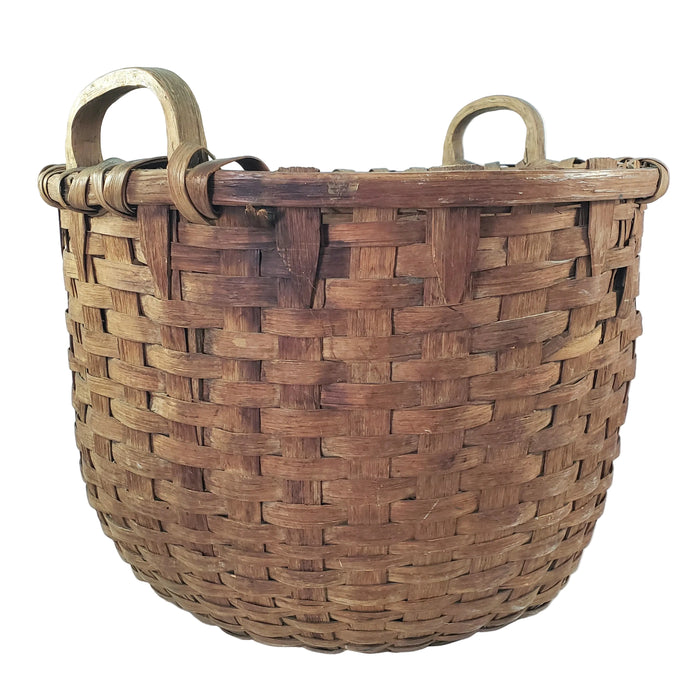 Antique Large Woven Splint Gathering Basket Farmhouse Hearth Décor