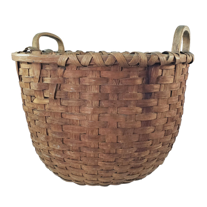 Antique Large Woven Splint Gathering Basket Farmhouse Hearth Décor