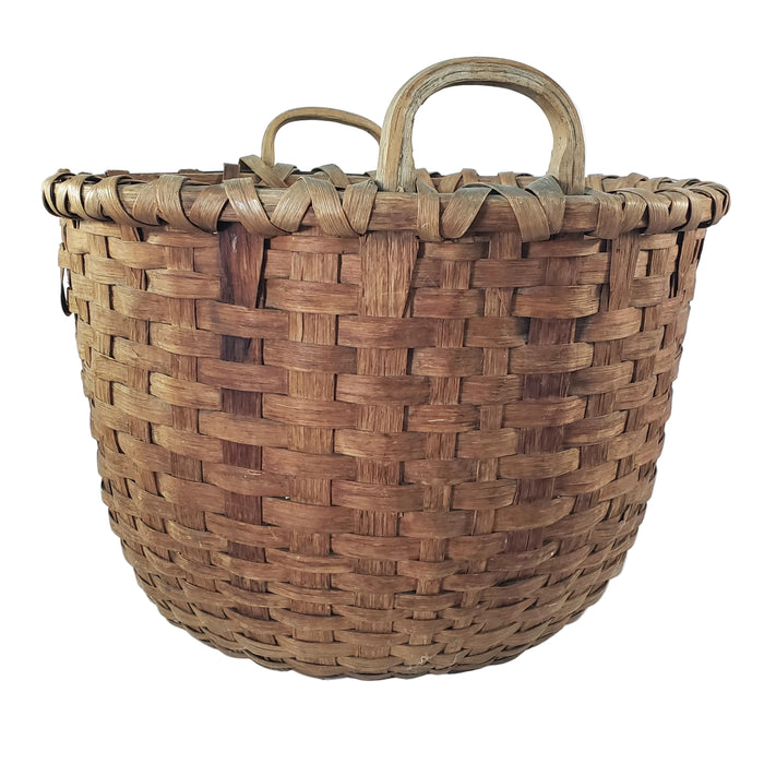 Antique Large Woven Splint Gathering Basket Farmhouse Hearth Décor