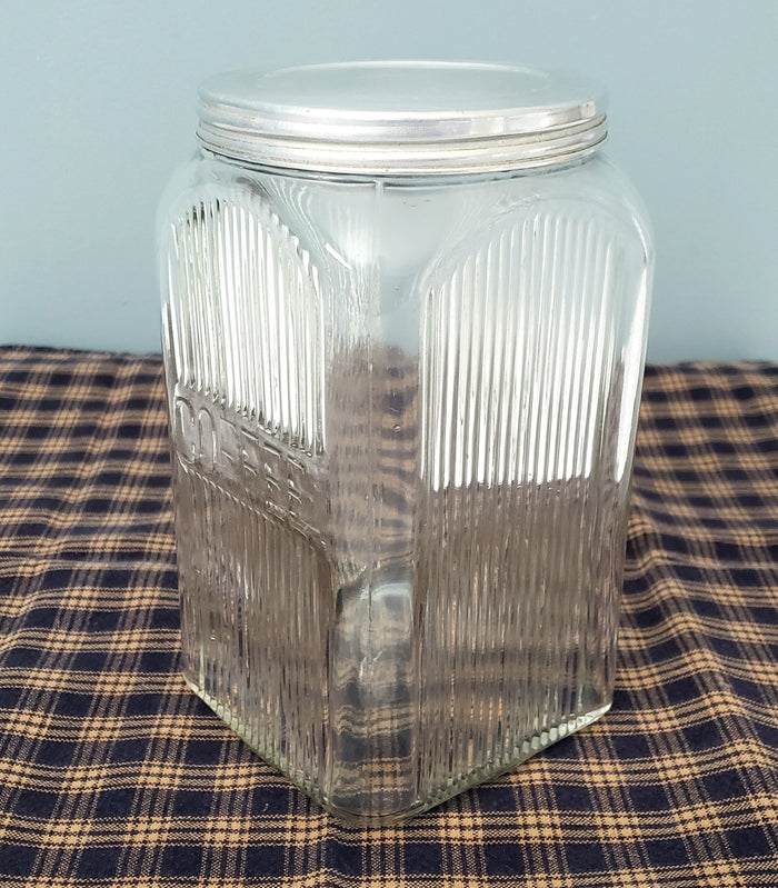 Antique Napanee Mission Clear Glass Coffee Jar with Lid Sneath Glass