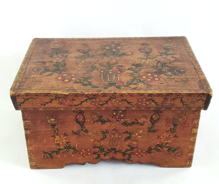 Antique Pennsylvania Folk Art Hand-Painted Wooden Box "Tulips and Floral" c. Late 1800's