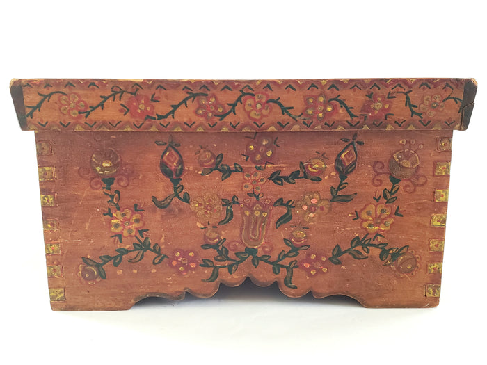 Antique Pennsylvania Folk Art Hand-Painted Wooden Box "Tulips and Floral" c. Late 1800's